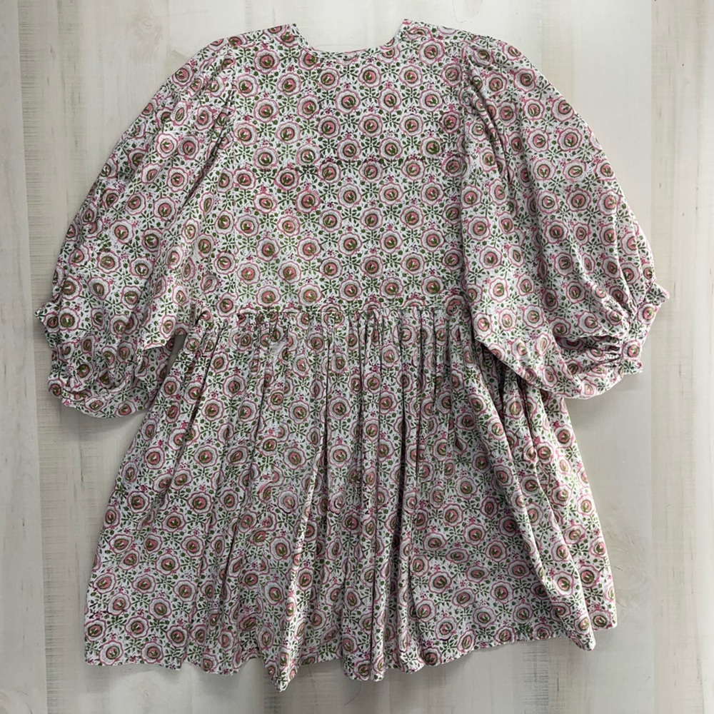 block print handmade India printed floral dress M Etsy pink green - Picture 5 of 8